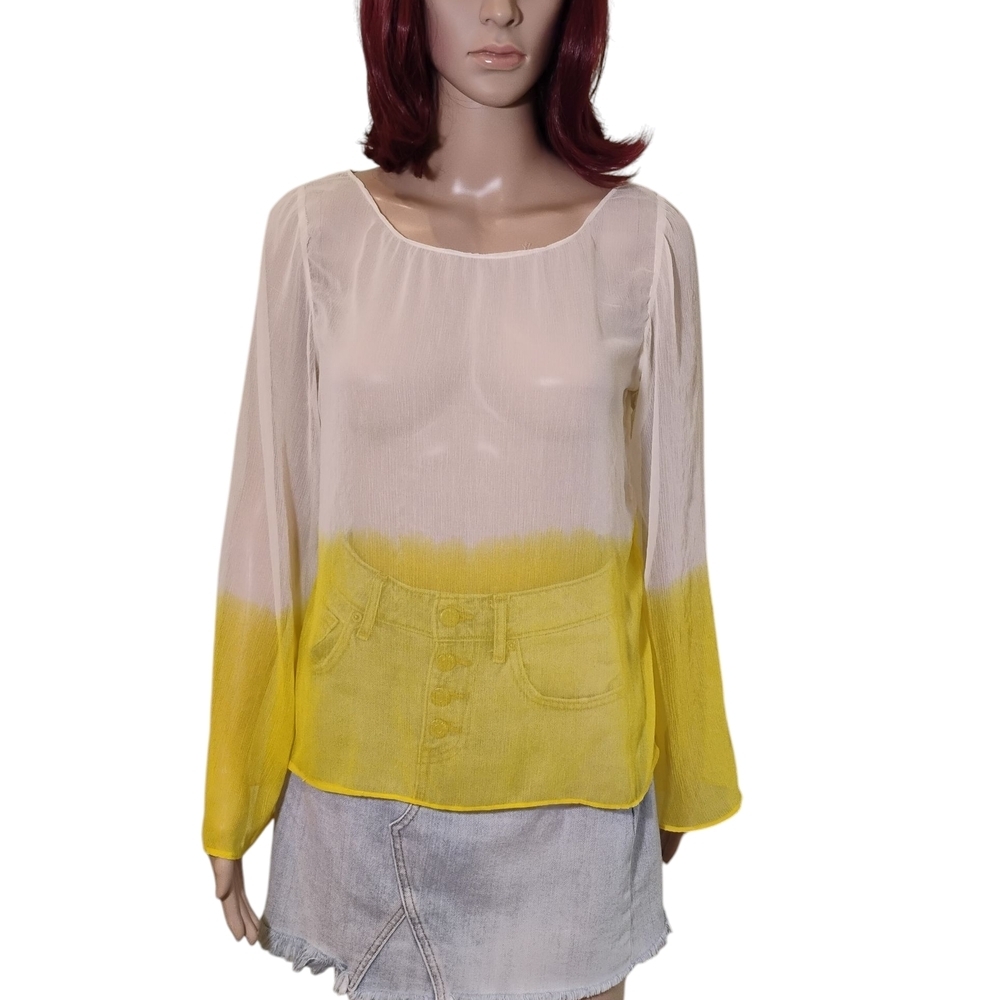 Gianni Bini Yellow and White Semi-sheer Oversized Top - Picture 3 of 8